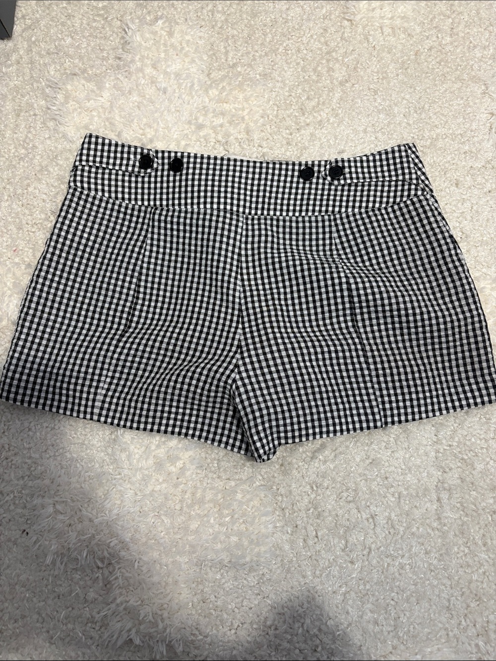 Reformation Black & White Gingham High-Waist Shorts